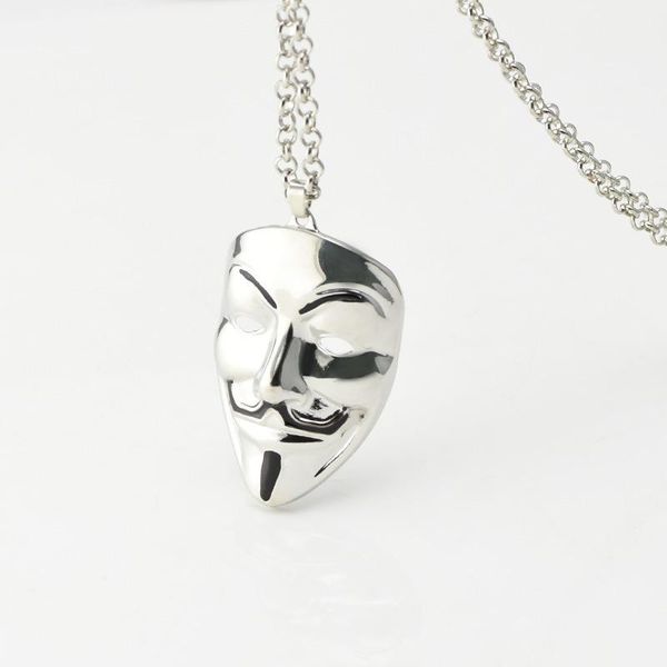 

pendant necklaces moive jewelry v for vendetta anonymous mask hip hop hacker alloy stainless steel men wholesale, Silver