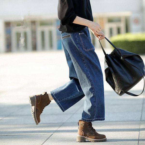 

women's jeans spring summer korea fashion women high waist loose all-matched casual cotton denim wide leg pants plus size s898, Blue
