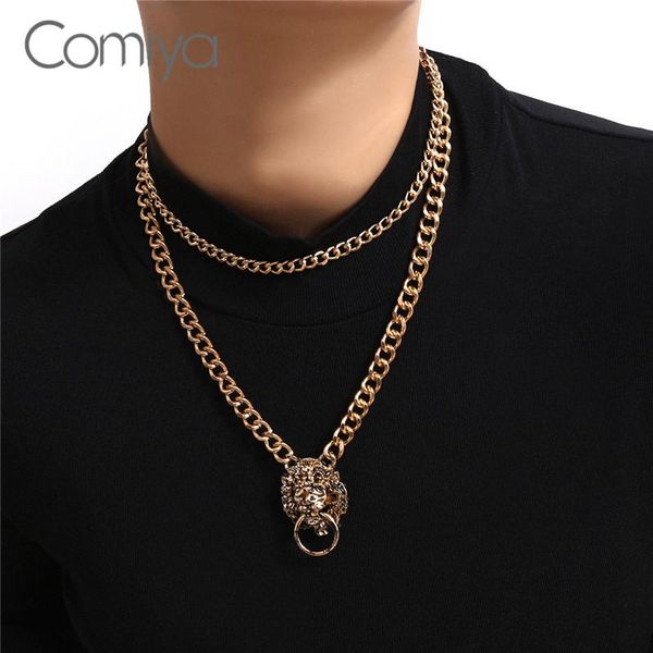 

pendant necklaces comiya maxi necklace for women double layers gold color links chain lions shape statement jewelry boho bijoux, Silver