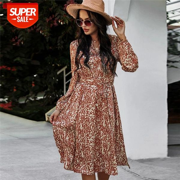 

Vintage Leopard Print Dress Women Casual Full Sleeve High Waist Spring Long Bandage Dress For Women New Elegant #Mn65, White;black