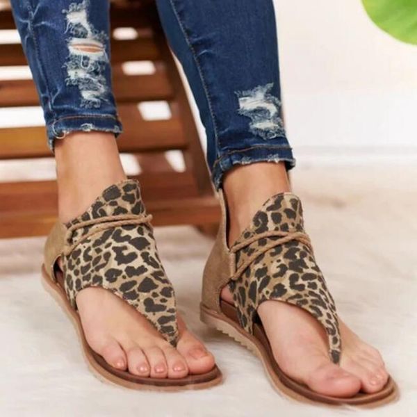 

women summer sandals leopard print shoes woman plus size flat beach gladiator comfy, Black
