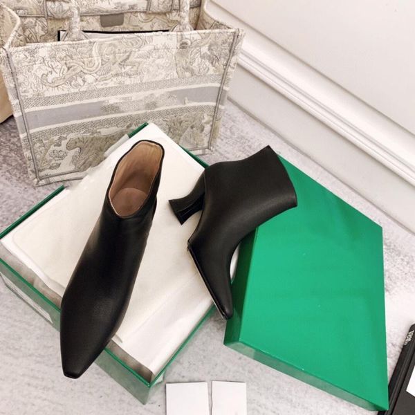 

boots leather ankle women 2021 winter thin heel joker fashion naked pointed temperament small shoes soft, Black