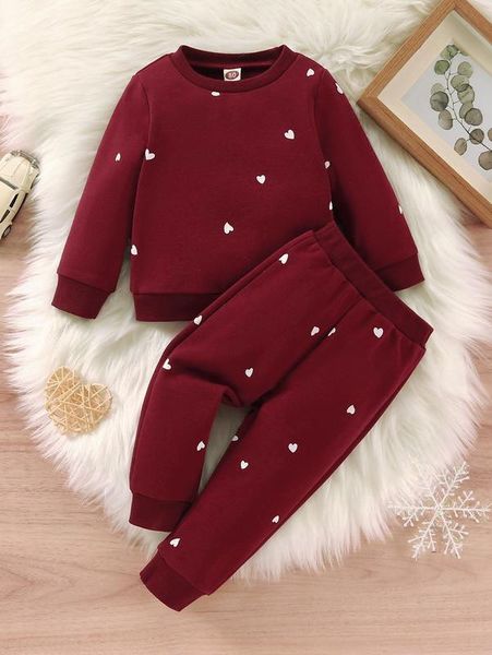 

baby heart print sweatshirt & sweatpants she01, White