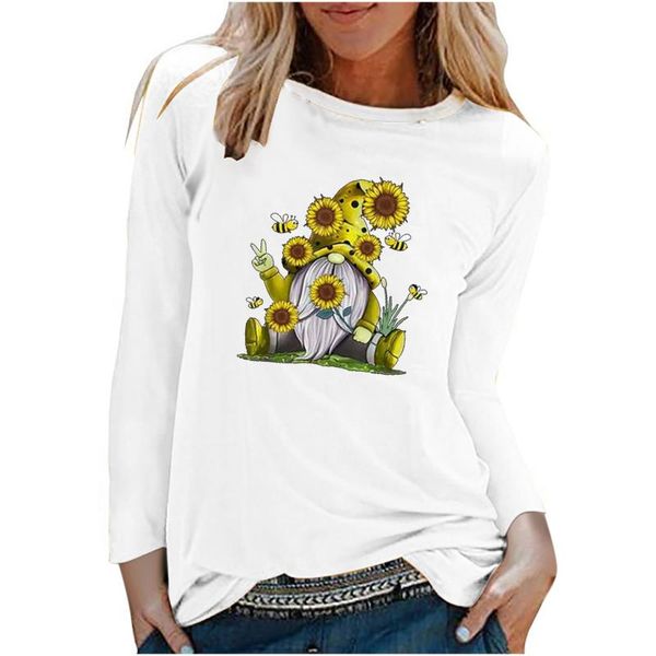 

women's blouses & shirts ladies funny fashion blouse sunflower print o-neck long sleeve autumn women white