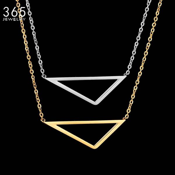 

gold color inverted triangle pendant necklace stainless steel geometric for bridesmaid gifts necklaces, Silver