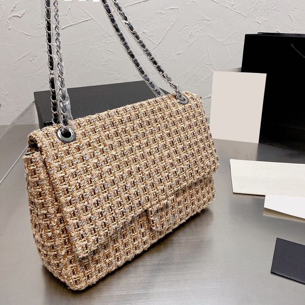 

2021 winter autumn france women classic flap tweed bags brave silver metal hardware large capacity travel it fashion famous designer 36cm