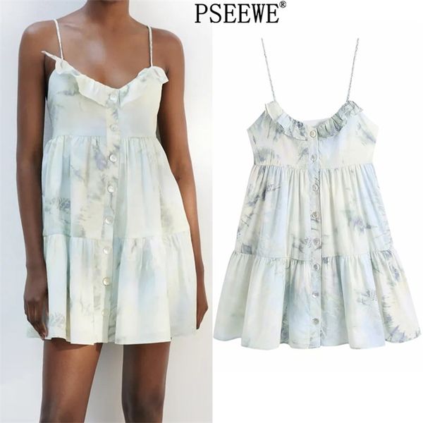 

woman summer dress strappy tie dye mini women ruffle backless es ladies sleeveless party es 210519, Black;gray