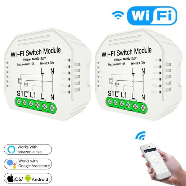 

smart home control hidden switch socket life tuya app 2 way 90-250v wifi module with rail bracket work alexa google