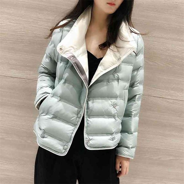 Alegogo Winter Donne Stand Collar Ultra Light Short Down Coat 90% Anatra bianca Calda Giacca Single Breasted Lady Snow Outwear 210913