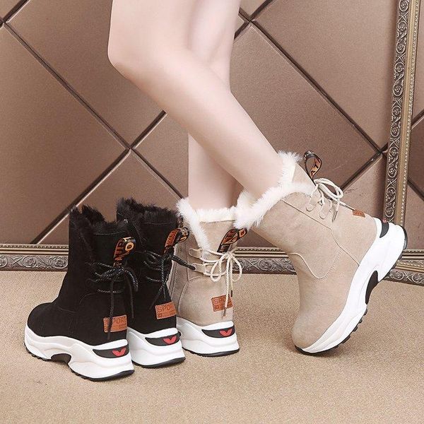 

boots 2021 women winter non-slip waterproof snow thick plush zipper warm ankle for woman -40 degrees, Black