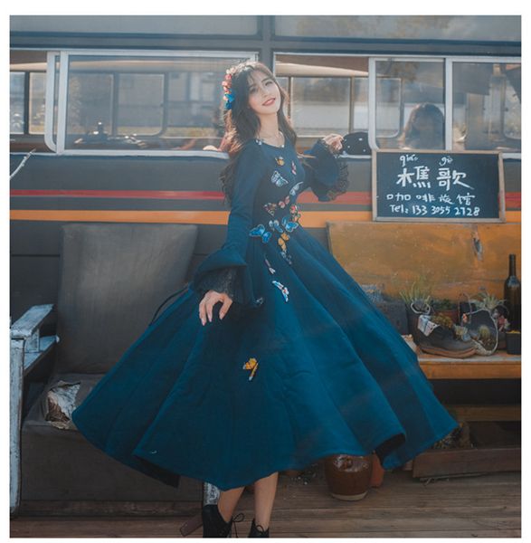 

explosions leisure retro wool matching dresses women spring autumn casual dress, Black;gray