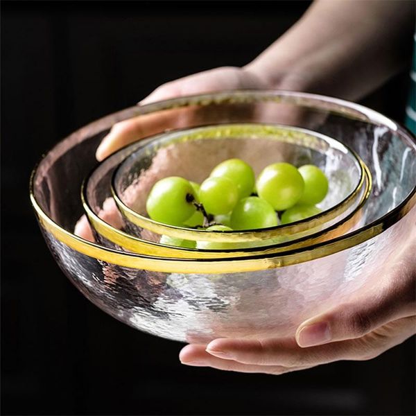 

bowls glass bowl tableware creative fruit salad noodle ice cream gold edge soup mixing breakfast decoration dinnerware