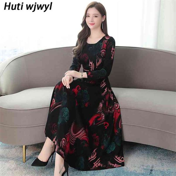 

4xl plus size vintage thicken knit cotton winter long sleeve dress autumn casual red elegant women party maxi vestido 210528, Black;gray