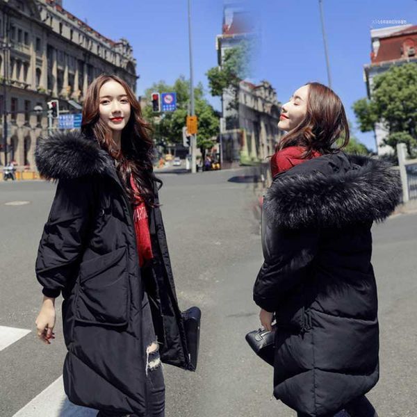

women's down & parkas winter est black hooded duck jackets thickened warm coat fashion korean loose medium long women jacket1