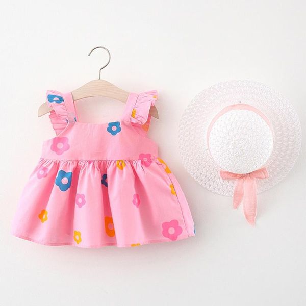 

clothing sets kids summer set mori girl style baby girls sleeve flower print princess dress+hat outfit clothes, White