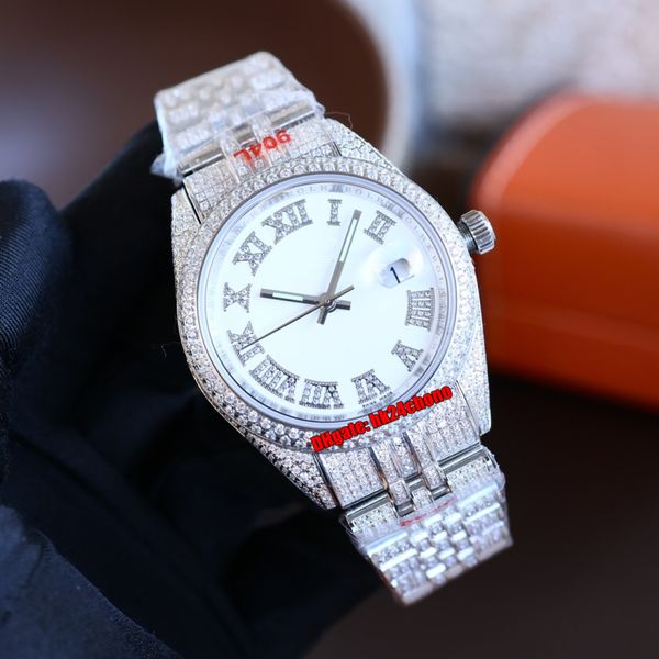 

5 styles luxury watches 41 datejust iced out full diamond eta2824 automatic mens watch white dial 904l steel bracelet diamonds buckle gents, Slivery;brown