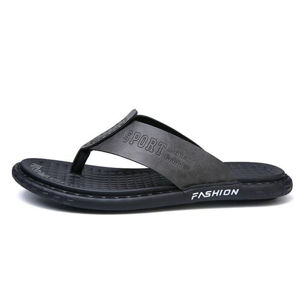 

slippers 2021 outdoor waterproof beach sandals fashion genuine leather men flip flops summer zapatos de hombre, Black