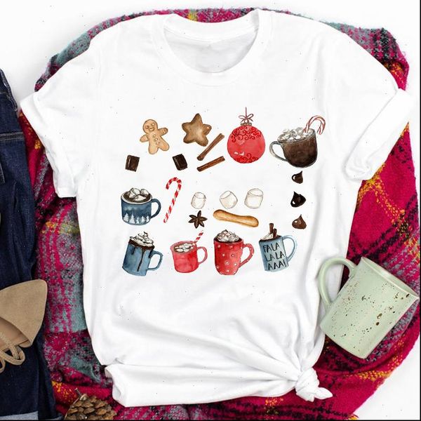 

tees womens for women lady cartoon winter season printing holiday merry christmas print tshirt clothes graphic female t, White