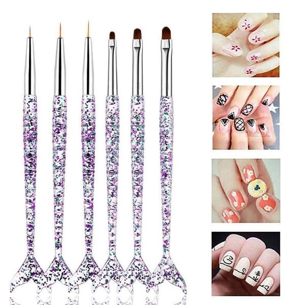 

nail brushes 6pcs detailing striping blending painting flower brush glitter mermaid handle liner pen acrylic art set, Yellow