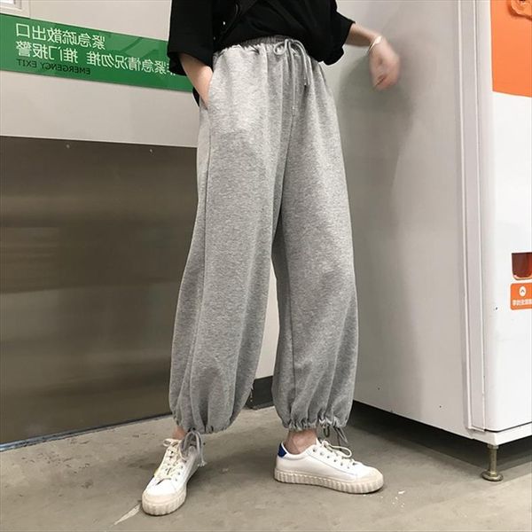 

oversize sports cotton solid women pant joggers elastic waist sweatpants baggy korean wide leg, Black;white