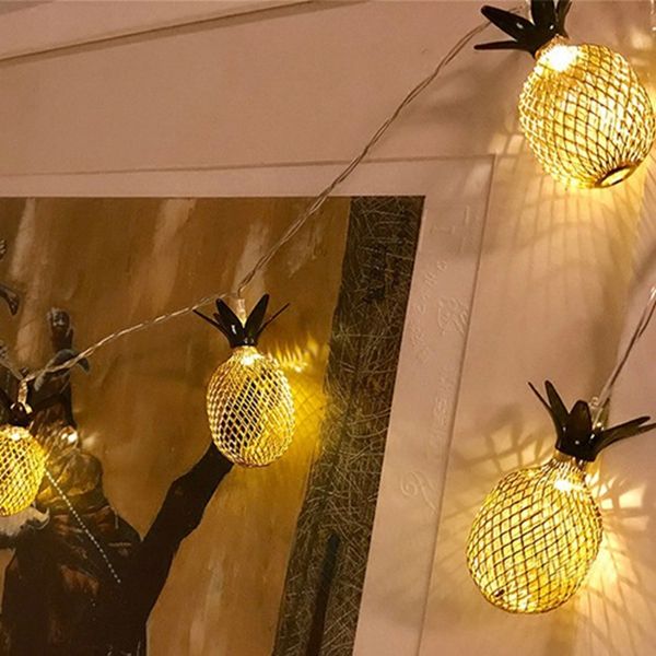 Stringa di lampada USB per decorazione del giardino della camera da letto della stringa di luce del festival dell'ananas retrò in ferro battuto a LED