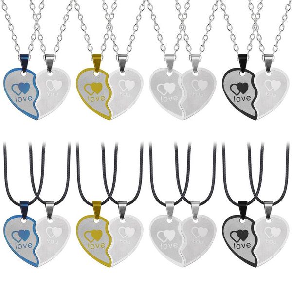 

pendant necklaces fashion necklace female rope chain stitching heart-shaped titanium steel couple custom men and women jewelry gift, Silver