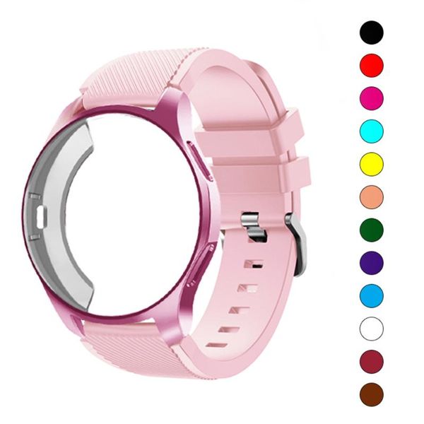 

watch bands silicone case+band for samsung galaxy 46mm 42mm strap gear s3 frontier band sports watchband+protector case 42, Black;brown