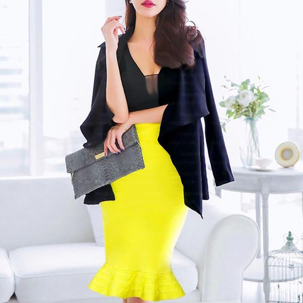 

skirts 2021 knee length fishtail party night pencil bandage skirt woman elastic bodycon, Black
