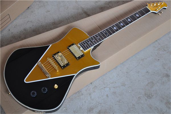 

custom shop armada gold black opaque electric guitar curved triangle inlays mahogany body with figured maple "v" top