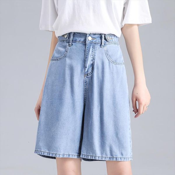 

summer wide leg womens short high waist knee length denim casual female loose soft thin jeans pants ladies bermuda, White;black