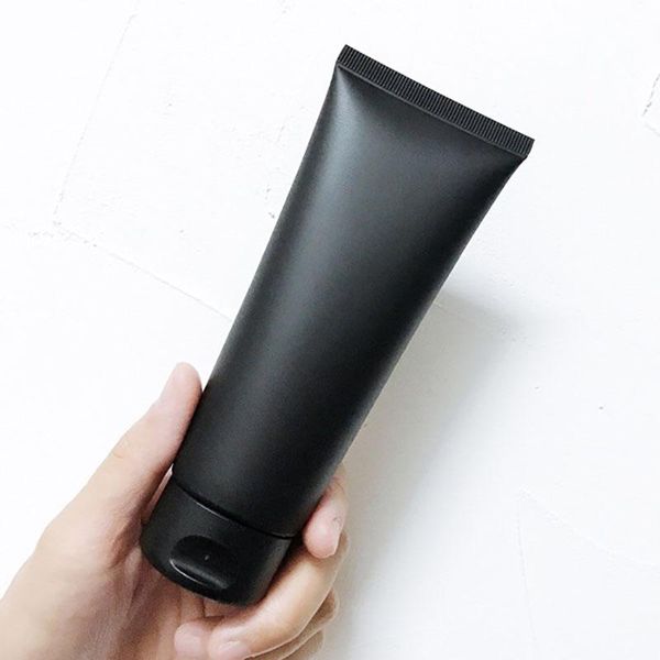 

black matte reusable plastic empty travel cosmetic soft tube container, flip cap hand lotion shampoo squeeze bottle storage bottles & jars