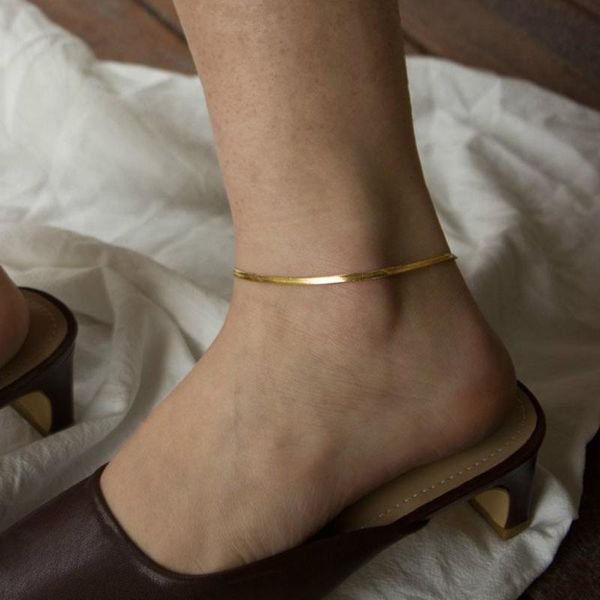 

anklets jjfoucs fashion simple golden flat snake link chain for women minimalist metal anklet personality jewelry party gift, Red;blue
