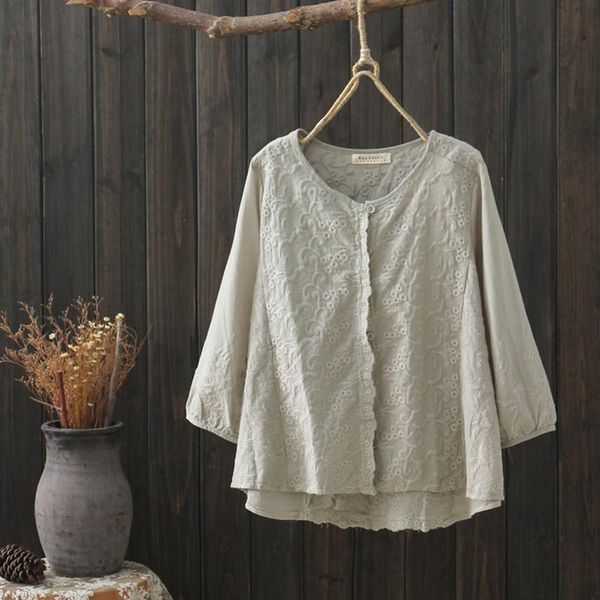 

women's blouses & shirts spring autumn casual sweet shirt women clothing solid color jacquard embroidery lace loose female vestido u24, White