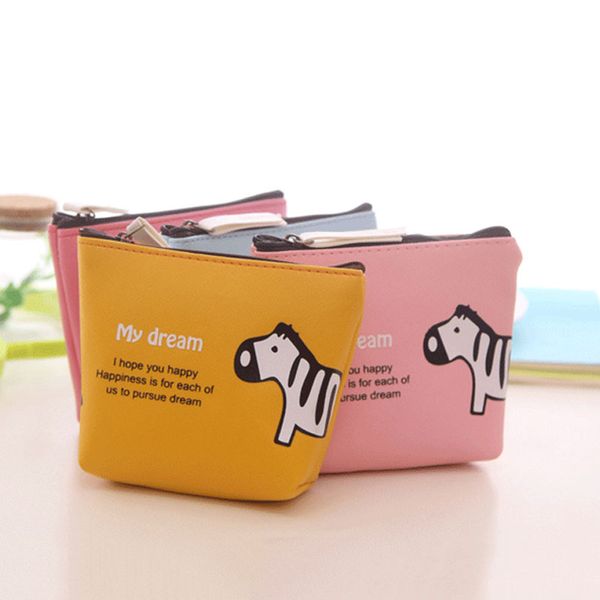 

cute cartoon animal change pouch small coin bag wholesale zipper pocket wallet pu leather key chain holder purse bag, Red;black
