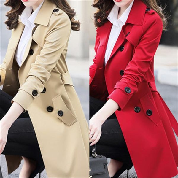 

women's trench coats 2021 spring autumn korean windbreaker female large size long section chic, Tan;black