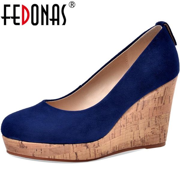 

dress shoes fedonas concise kid suede summer autumn women 2021 fashion wedged platforms high heels pumps casual basic hoes woman, Black