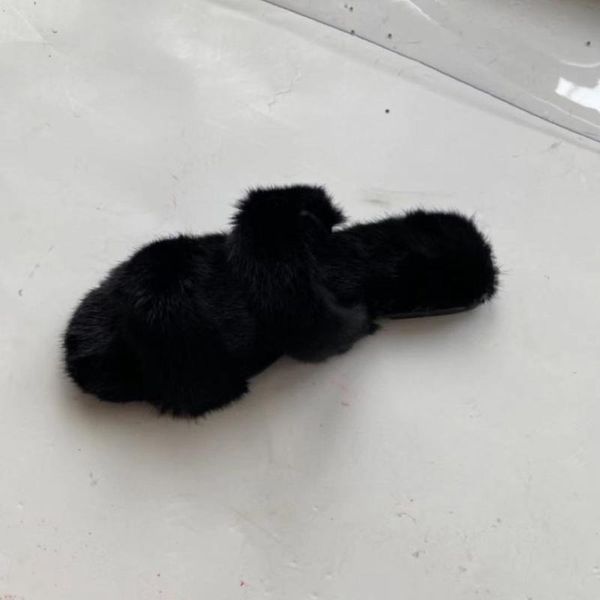 

women's summer mink slippers, Black