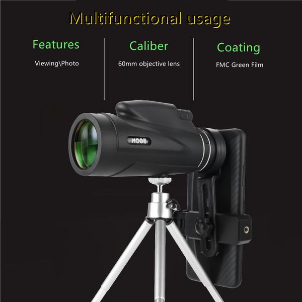 50 * 60 Bolso de telescópio monocular poderoso com suporte de smartphone Adequado Caminhadas Camping Turismo