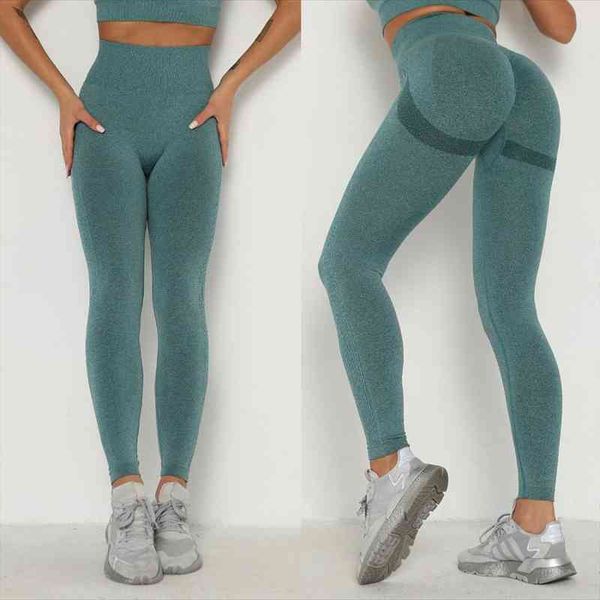 

10% spandex bubble butt moisture wicking high waist knitted seamless legging women solid color pants, Black
