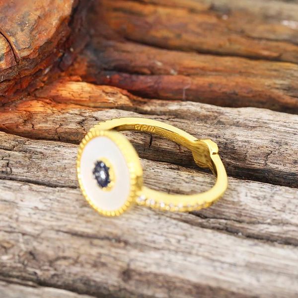 

cluster rings round fritillaria eye ring 925 sterling silver micro set with zircon exquisite fashion temperament high end women's style, Golden;silver