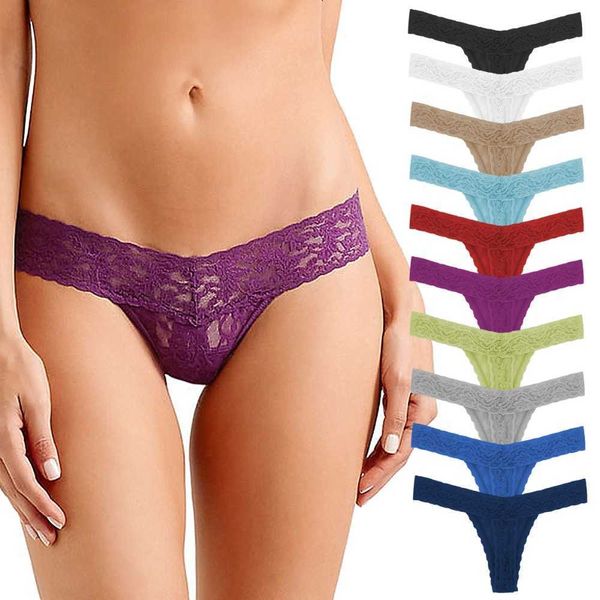 

10 pcs/pack lace cotton women g-string thong plus size panties underwear modis underpants ladies tangas lingerie 4xl, Black