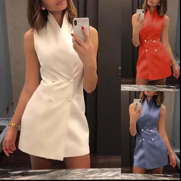 

summer fashion casual elegant sleeveless womens dresses button up double breasted short mini party vintage vestidos, Black;gray
