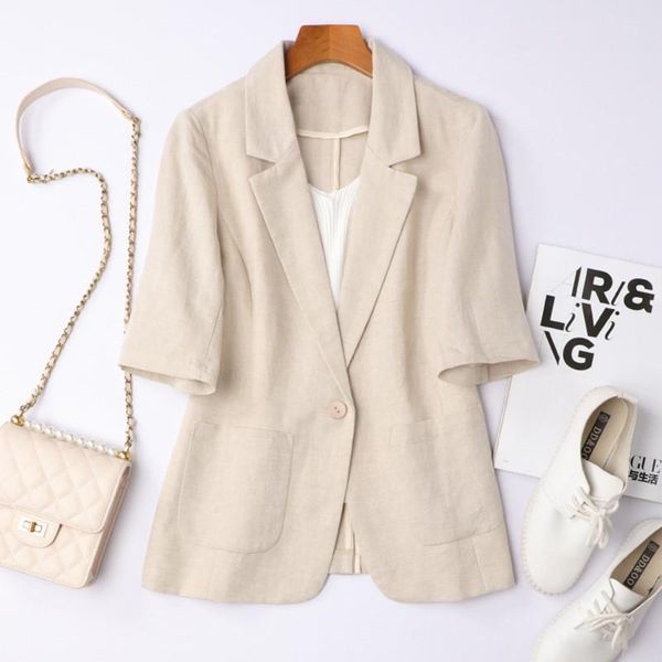 

women blazer summer cotton linen blazers jackets single button short sleeve outerwear england style cardigan women's suits &, White;black
