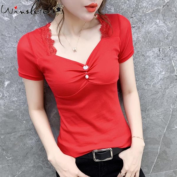 

women's t-shirt summer european style cottom girls chic v-neck women short sleeve patchwork mesh back tees 2021 t13105a, White