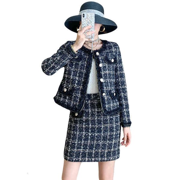 

skirt tweed coat and women's skirts tender autumn single-breasted elegant long sleeve screen 2 set piece 6aq6, Black