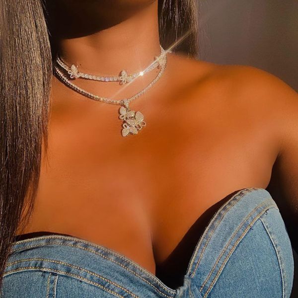 

ins same fashion luxury rhinestone butterfly clavicle chain pendant women's accessory necklace, Black