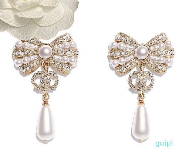 

co fashion bow-knot classic camellia letter c four leaf clover charm earring for women&girls christmas wedding valentine's day jewelry, Golden