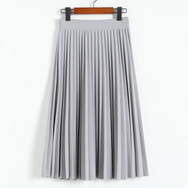 

fashion high waist pleated womens skirt solid color half length elastic lady black pink grey a line