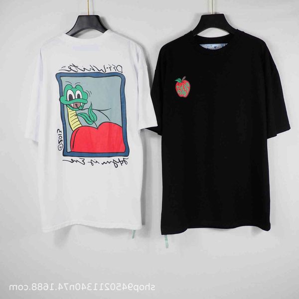 

2021 spring and summer off fashion brand new casual loose cartoon snake print short sleeve t-shirt, White;black