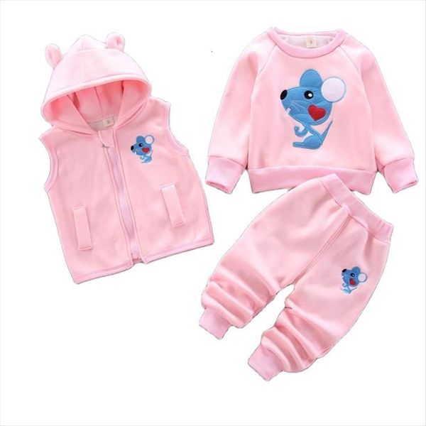 

kids winter clothing set newborn thicken keep warm cotton clothes for boys girls letter hoodies and pants 3pcs sport suit, White
